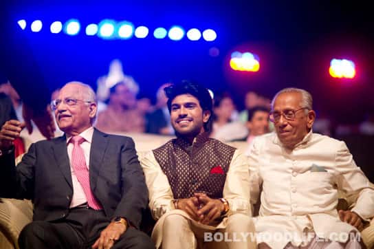 Ram Charan Teja with the elders at his engagement.