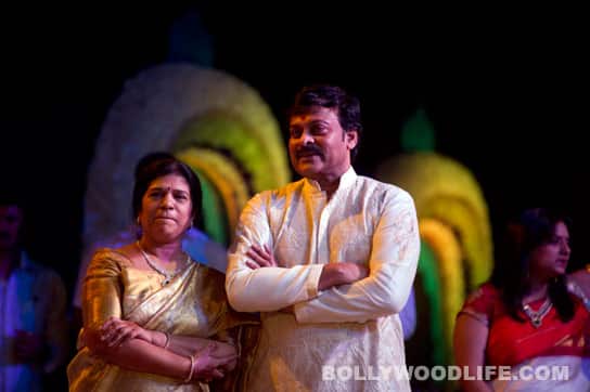 Chiranjeevi and wife Surekha at their son's engagement.