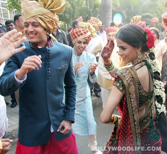 The newlyweds' groove at the 'baraat' 