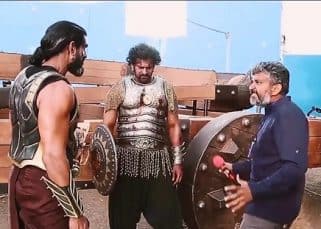 Baahubali 2 LEAKED pic: SS Rajamouli teaches Rana Daggubati to be Bhallaladeva, while Prabhas seems distracted Baahubali 2 LEAKED pic: SS Rajamouli teaches Rana Daggubati to be Bhallaladeva, while Prabhas seems distracted