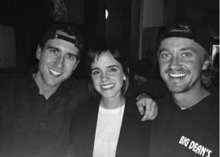 Harry Potter stars Tom Felton, Emma Watson and Matthew Lewis had a mini reunion and we want to frame their picture Harry Potter stars Tom Felton, Emma Watson and Matthew Lewis had a mini reunion and we want to frame their picture