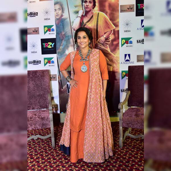 Vidya Balan was seen glowing in orange during the Kahaani 2 promotions