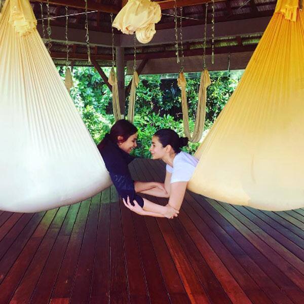 Alia Bhatt and Shaheen take the Anti Gravity Yoga class in Maldives
