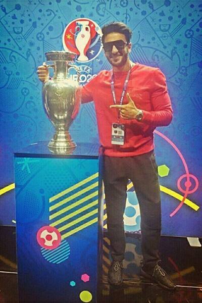 Ranveer Singh posing with Euro Cup 2016