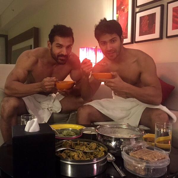 Varun Dhawan and John Abraham snapped having a meal