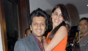 Genelia and Ritiesh Deshmukh with Ramesh Taurani, Jackky Bhagnani, Prabhu Deva at the success party of ‘Tere Naal Love Ho Gaya’