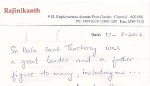 Balasaheb Thackeray was a father figure to me: Rajinikanth in condolence note
