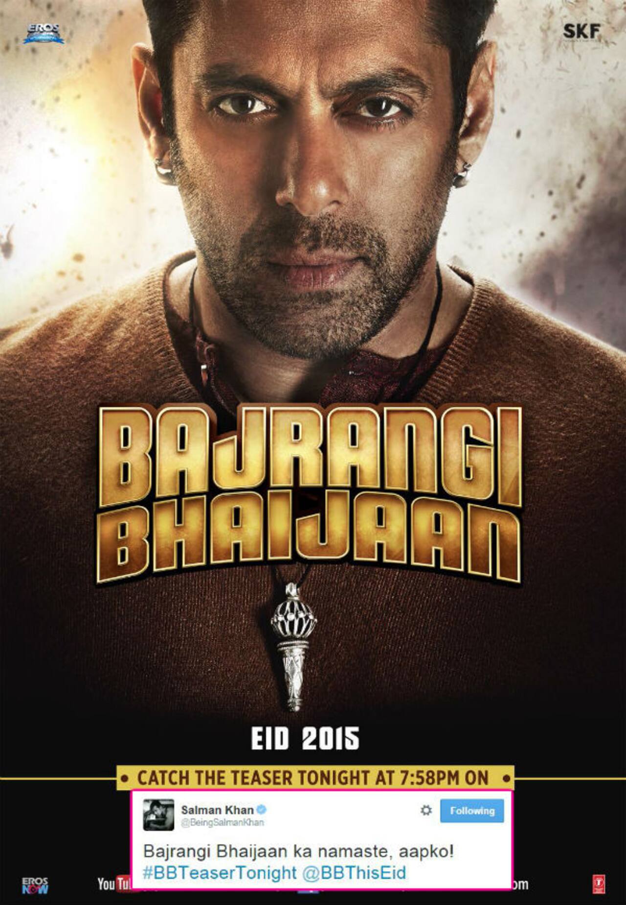 Salman Khan Unveils Bajrangi Bhaijaans Official Poster Promises To Reveal The Trailer Tonight 