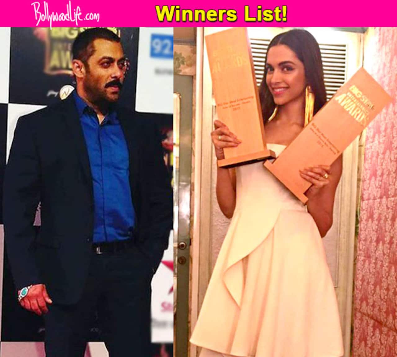 Big Star Entertainment Awards 2015 winners list: Salman Khan and Deepika Padukone declared as the Most Entertaining Actors of the year!