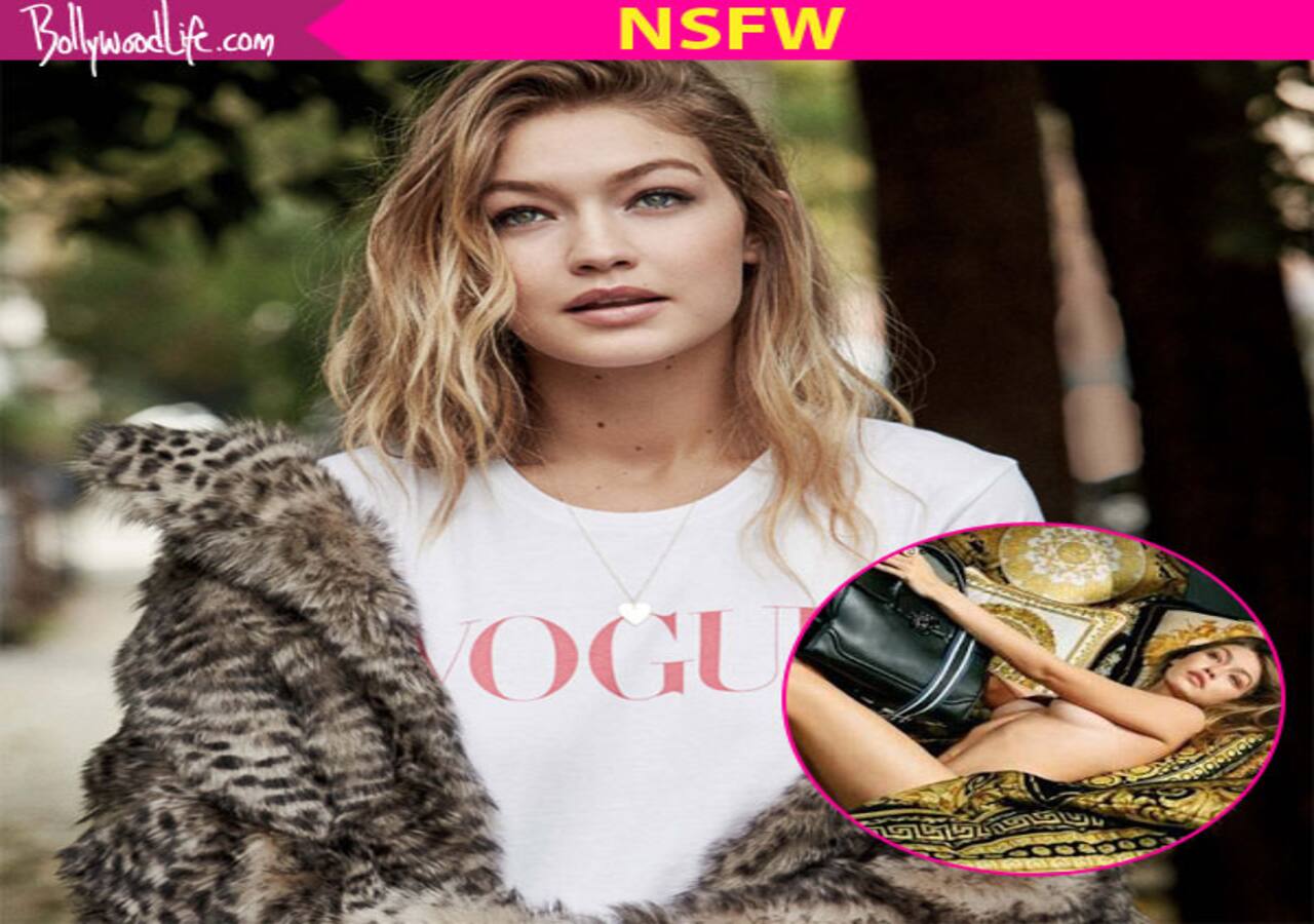 Gigi Hadid Strips Down for Versace - Gigi Hadid Naked Versace Purse Ad