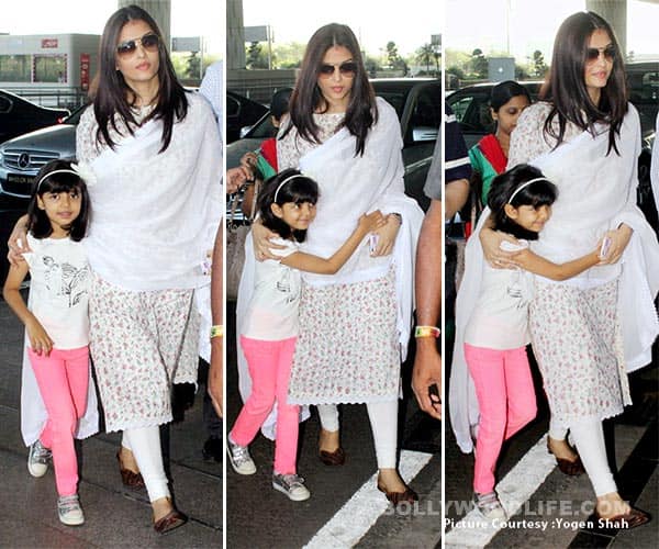 Aaradhya hugs mommy Aishwarya at the airport and we have it captured in 3 clicks