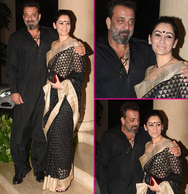 Sanjay Dutt And Maanayata Dutt Twinning In Black At Bhoomi Wrap Up ...