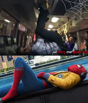 Shah Rukh Khan hangs upside down in a bus for Spiderman; is it because we made Spidey do the iconic SRK step? Watch video