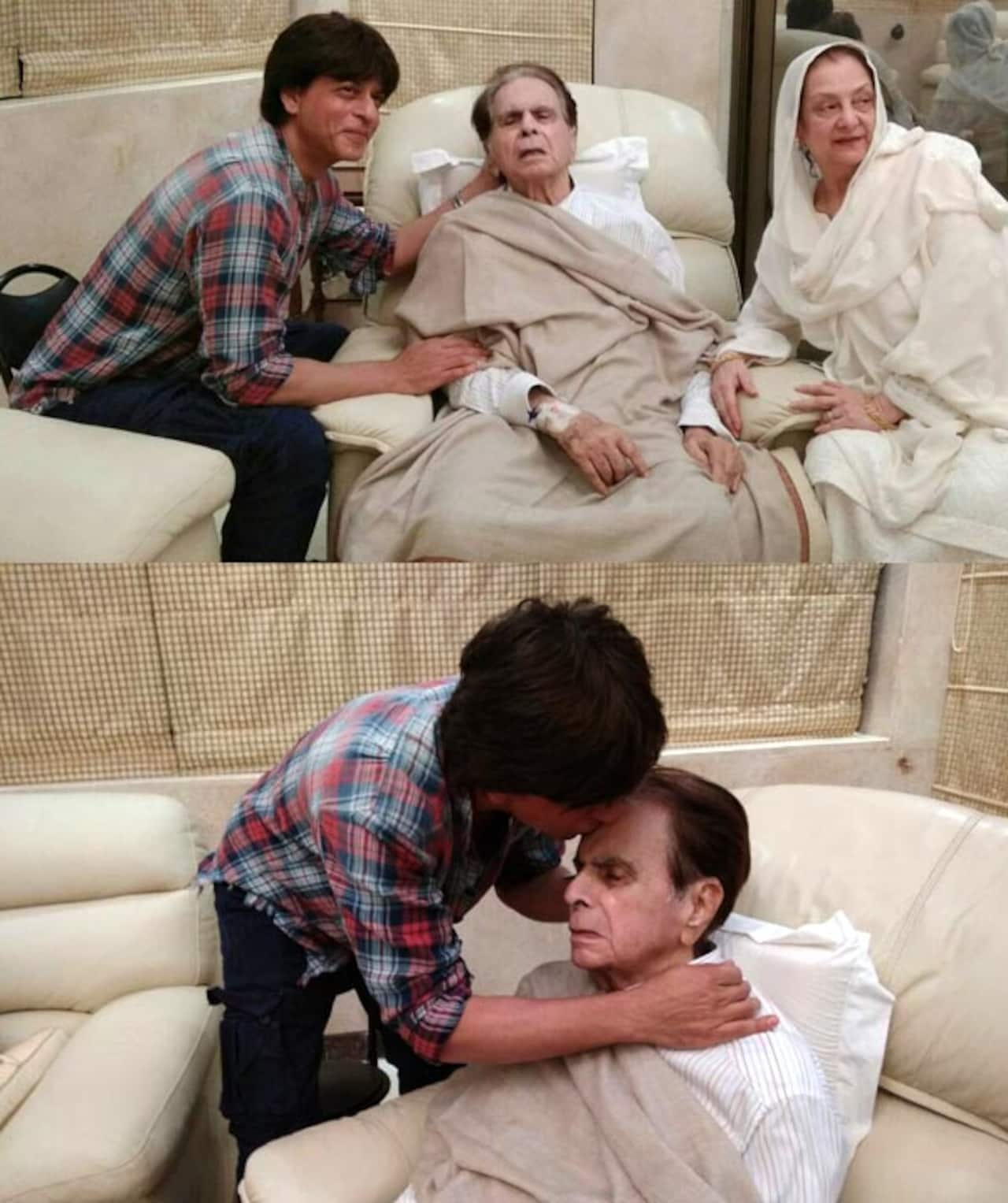 Shah Rukh Khan kisses a recovering Dilip Kumar on the forehead and it is such a father-son moment