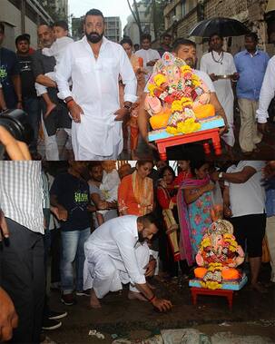 Ganpati Visarjan 2017: Sanjay Dutt with his twins Shahraan and Iqra bids farewell to their Ganesha idol - view pics