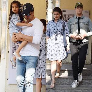 [HQ Pics] It's denim season for Akshay Kumar and Twinkle Khanna as they twin with their kids Aarav and Nitara during a movie outing