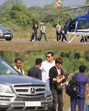 [Photos] Birthday boy Shah Rukh Khan takes off from Alibaug with a reluctant AbRam who just does NOT want to return home