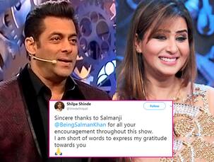 Bigg Boss 11 winner Shilpa Shinde is at a loss of words to thank Salman Khan for his support - check tweet
