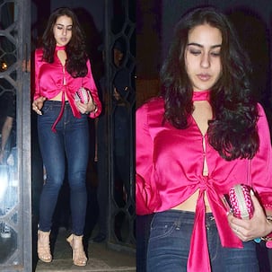 Sara Ali Khan looks stunning in a hot pink satin tie-up crop top - view HQ pics