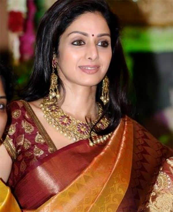 Sridevi dressed up in her favourite red and golden Kanchivaram saree for a last time