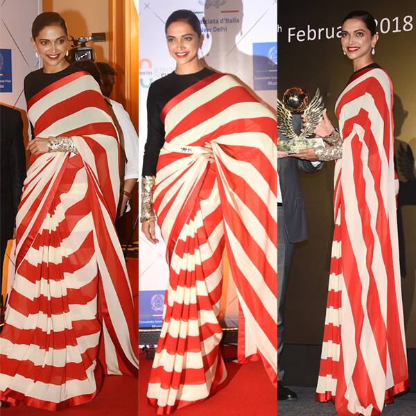 While Deepika Padukone's candy stripe saree leaves us stunned; it's her ...