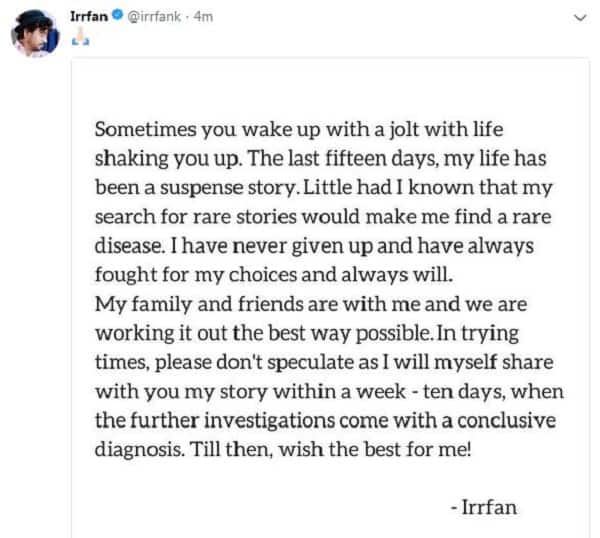 Irrfan Tweet