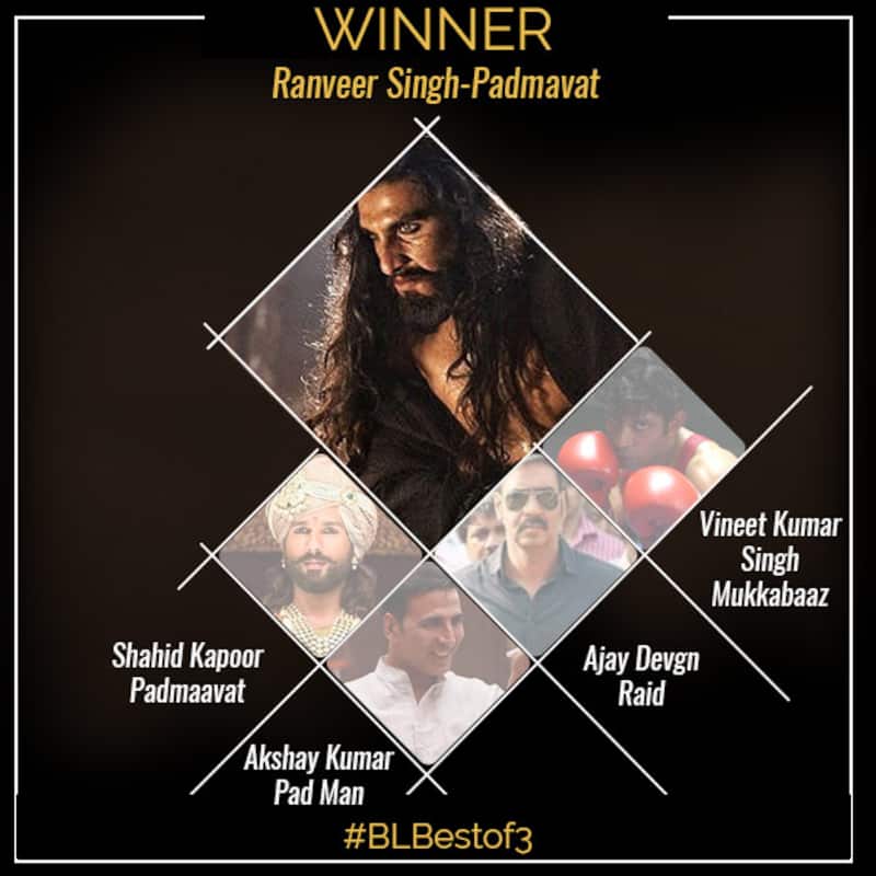 #BLBestOf3: Ranveer Singh's Khilji act beats Ajay Devgn and Akshay Kumar; makes him the best actor of the first quarter of 2018