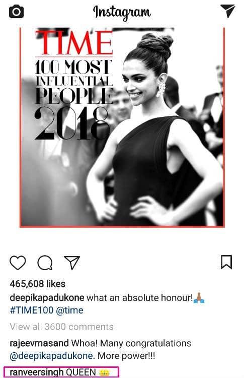 ranveer singh comment on deepika insta post