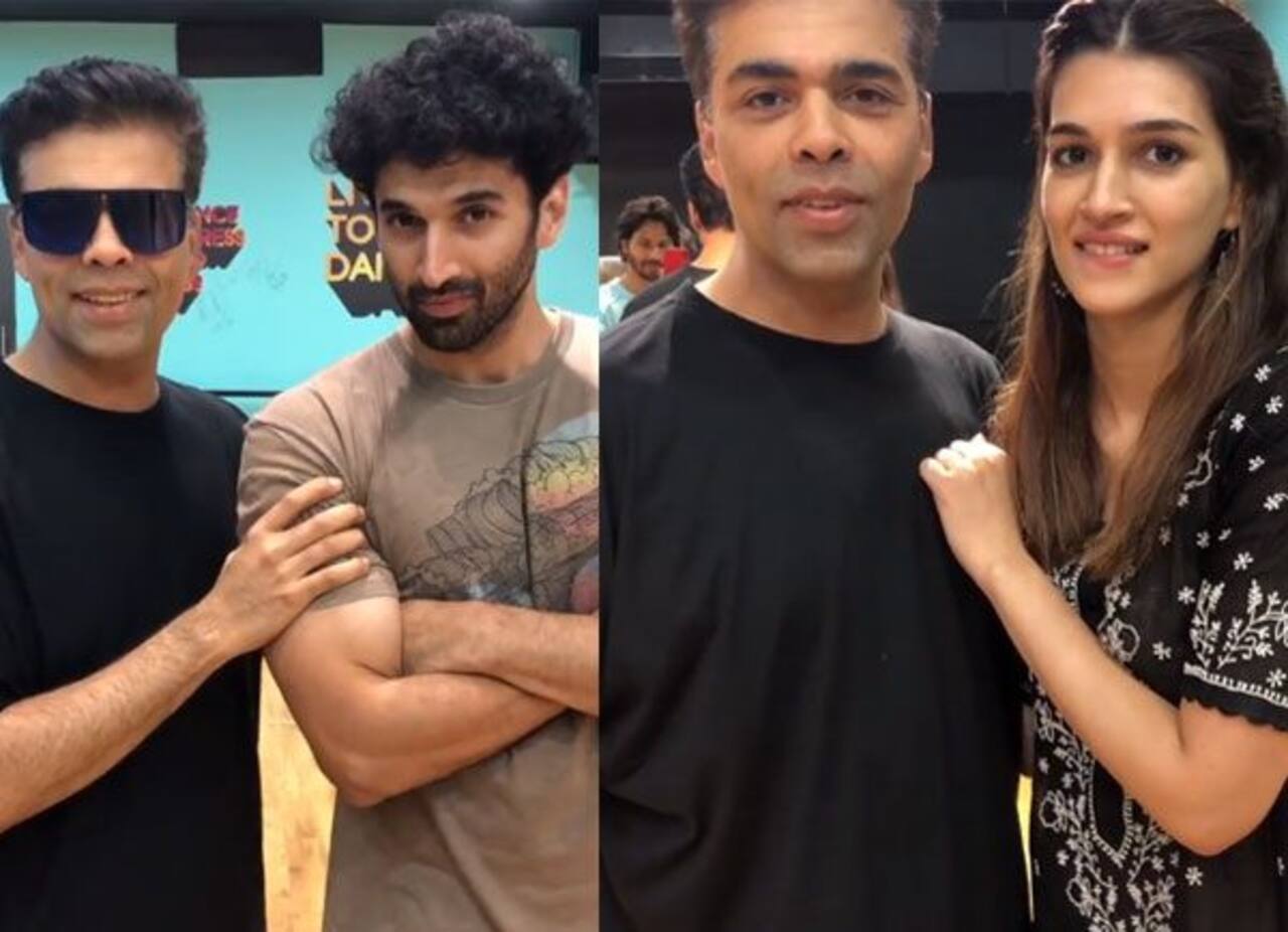 Karan Johar Visits Varun Dhawan Aditya Roy Kapur And Kriti Sanon As They Shoot A Special Song