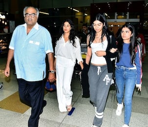 HQ Pics! Boney Kapoor, Janhvi Kapoor and Khushi Kapoor arrive in Delhi to receive Sridevi's National Film Award