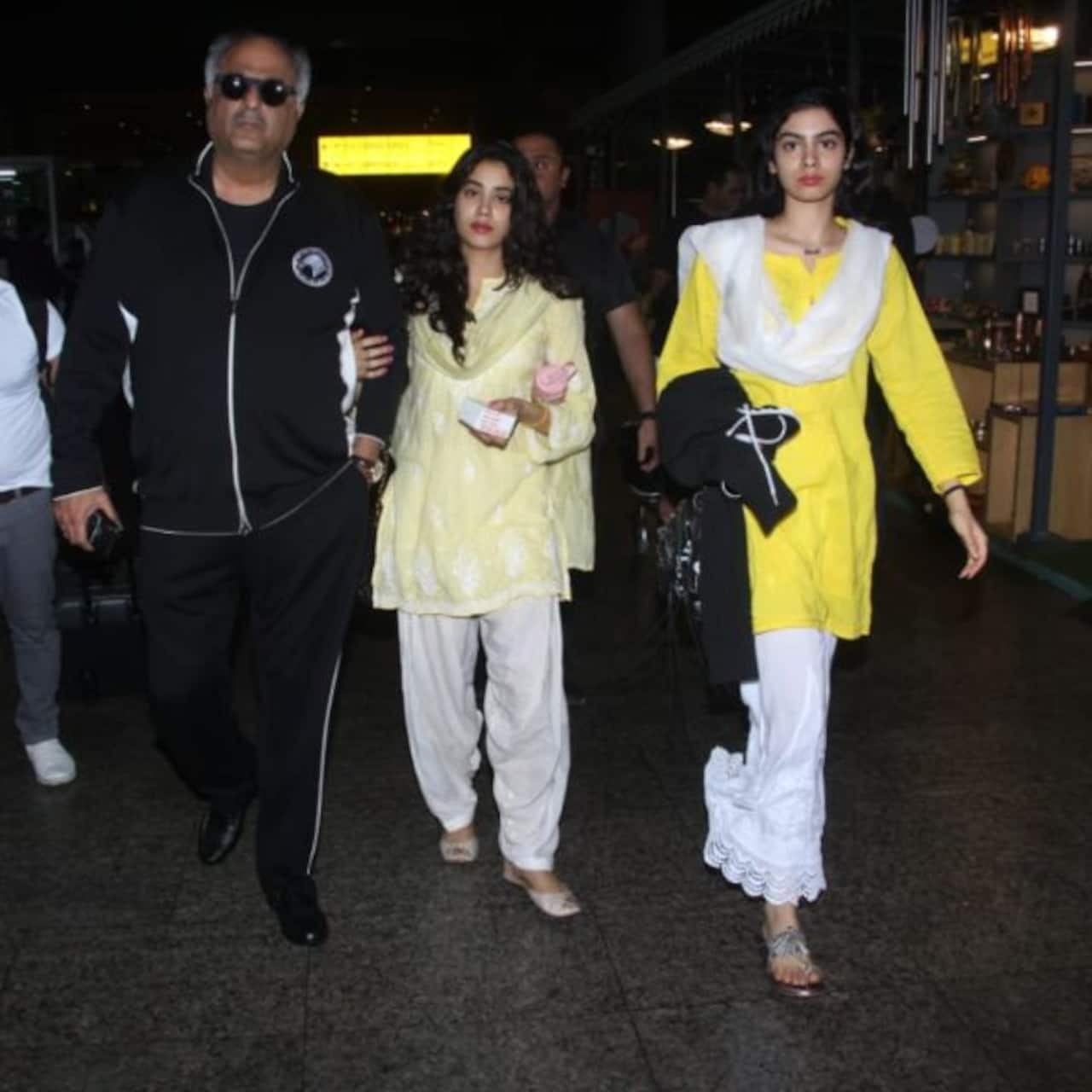 Boney Kapoor and daughters Janhvi and Khushi return to Mumbai after seeking blessings from Tirupati - view pics