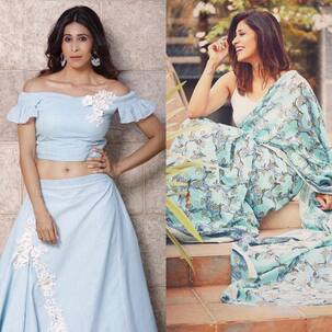 Navratri 2018: Let Kishwer Merchantt help you beat those mid-week blues with various shades of sky blue on Day 8 of the festival