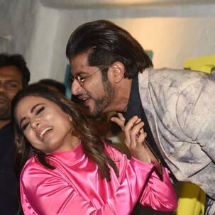 BACHAO! Hina Khan's expression after Karanvir Bohra leaps on to greet her will leave you in splits- view pic