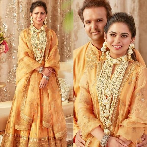 isha ambani golden lehenga