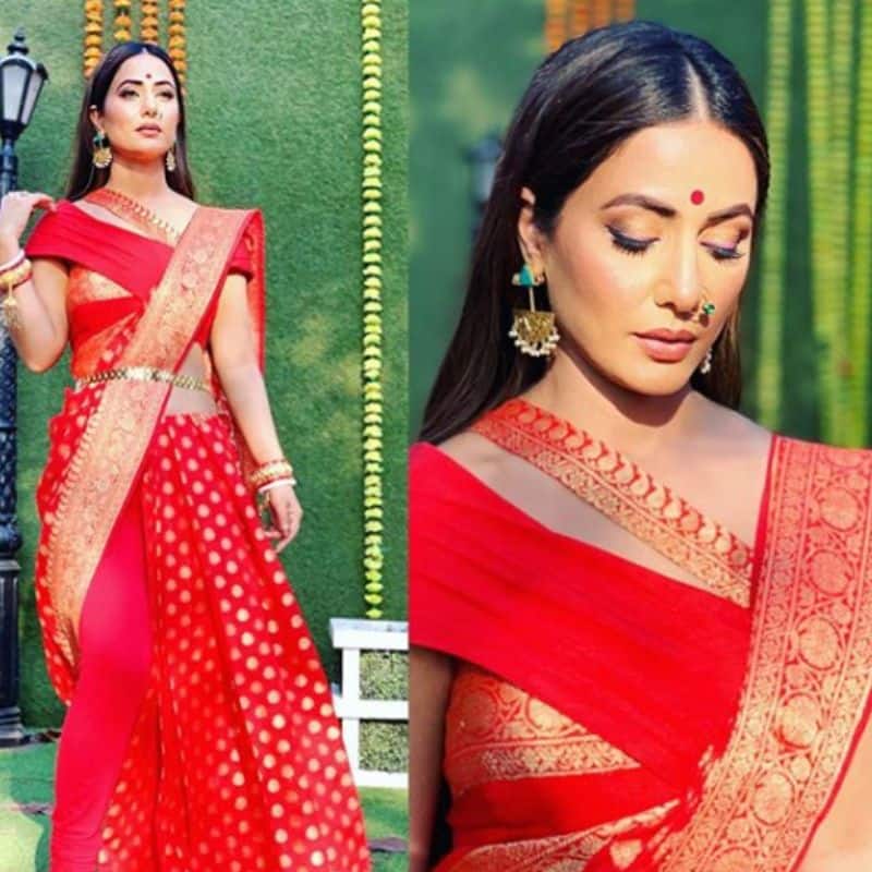 Hina Khan turns 'laal mirchi' in a red saree and we are confused with her unique draping style – view pic - Bollywood News & Gossip, Movie Reviews, Trailers & Videos at