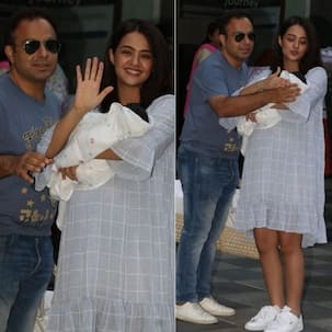Surveen Chawla looks radiant as she takes her baby girl Eva home with hubby Akshay Thakker - view HQ pics
