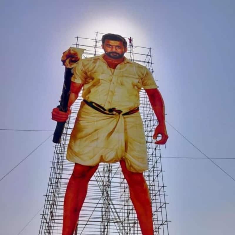 NGK craze: Fans put up a 215 feet cut-out of Suriya at a theatre in Tamil Nadu