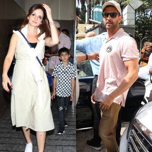 On Mother's Day, Hrithik Roshaan and Sussanne Khan step out for a movie date with their kids