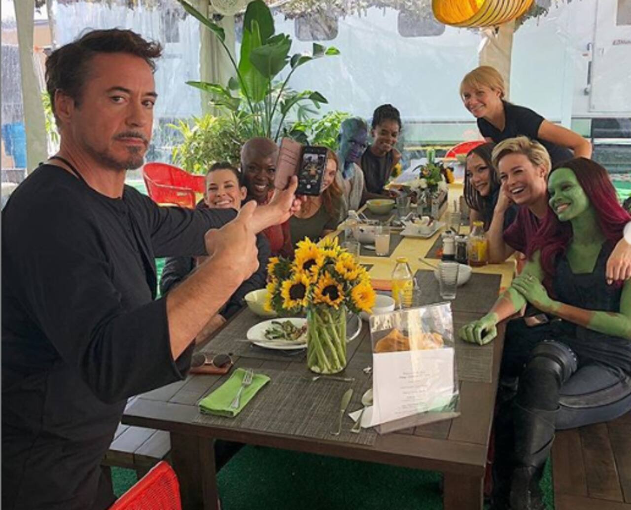 Avengers: Endgame star Robert Downey Jr. shares a throwback pic from a lunch hosted for the women of MCU