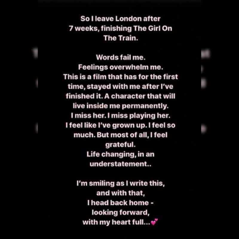 Parineeti Chopra, The Girl On The Train, Parineeti Chopra writes an emotional post on The Girl On The Train, परिणीति चोपड़ा, द गर्ल ऑन द ट्रेन, परिणीति चोपड़ा ने द गर्ल ऑन द ट्रेन की शूटिंग खत्म होते ही लिका इमोशनल पोस्ट, बॉलीवुड न्यूज, बॉलीवुड गॉसिप, बॉलीवुड लाइफ