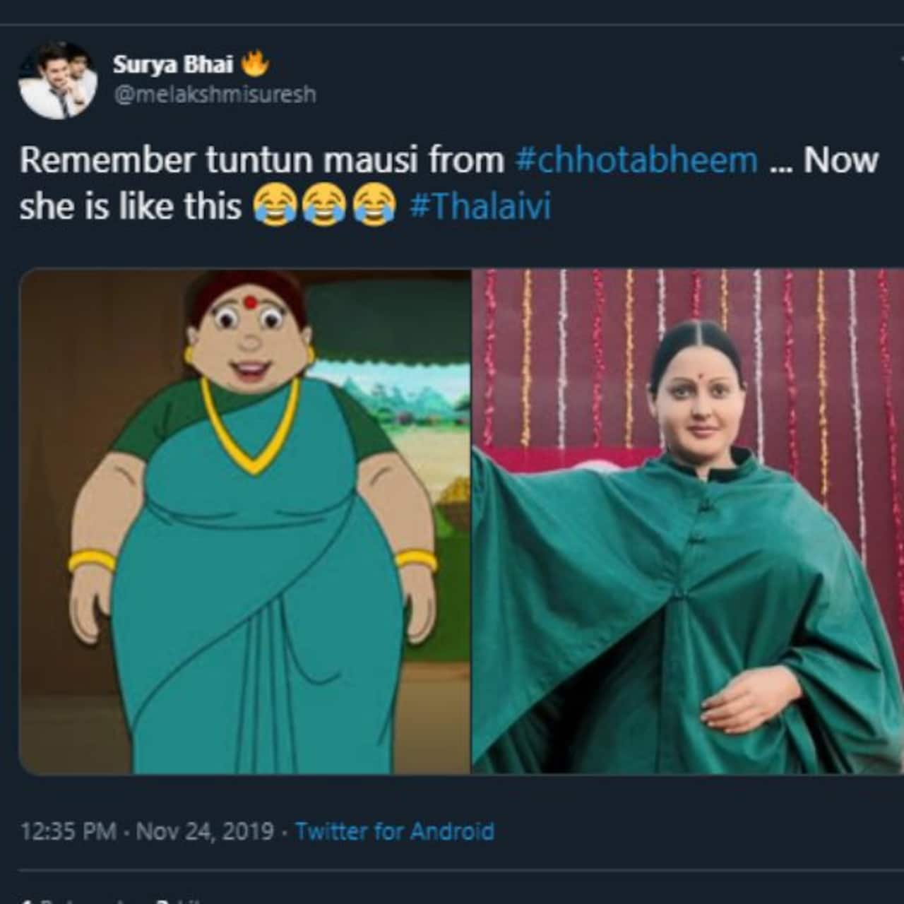 Thalaivi teaser memes: Kangana Ranaut's older version of Jayalalithaa  reminds fans of Tuntun Mausi from Chhota Bheem