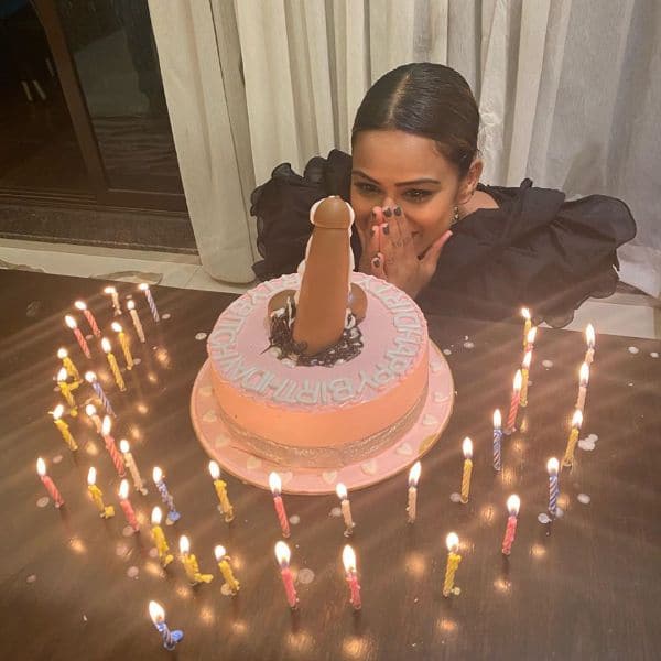 Nia Sharma cuts a phallus-shaped cake on her birthday; celebrates with