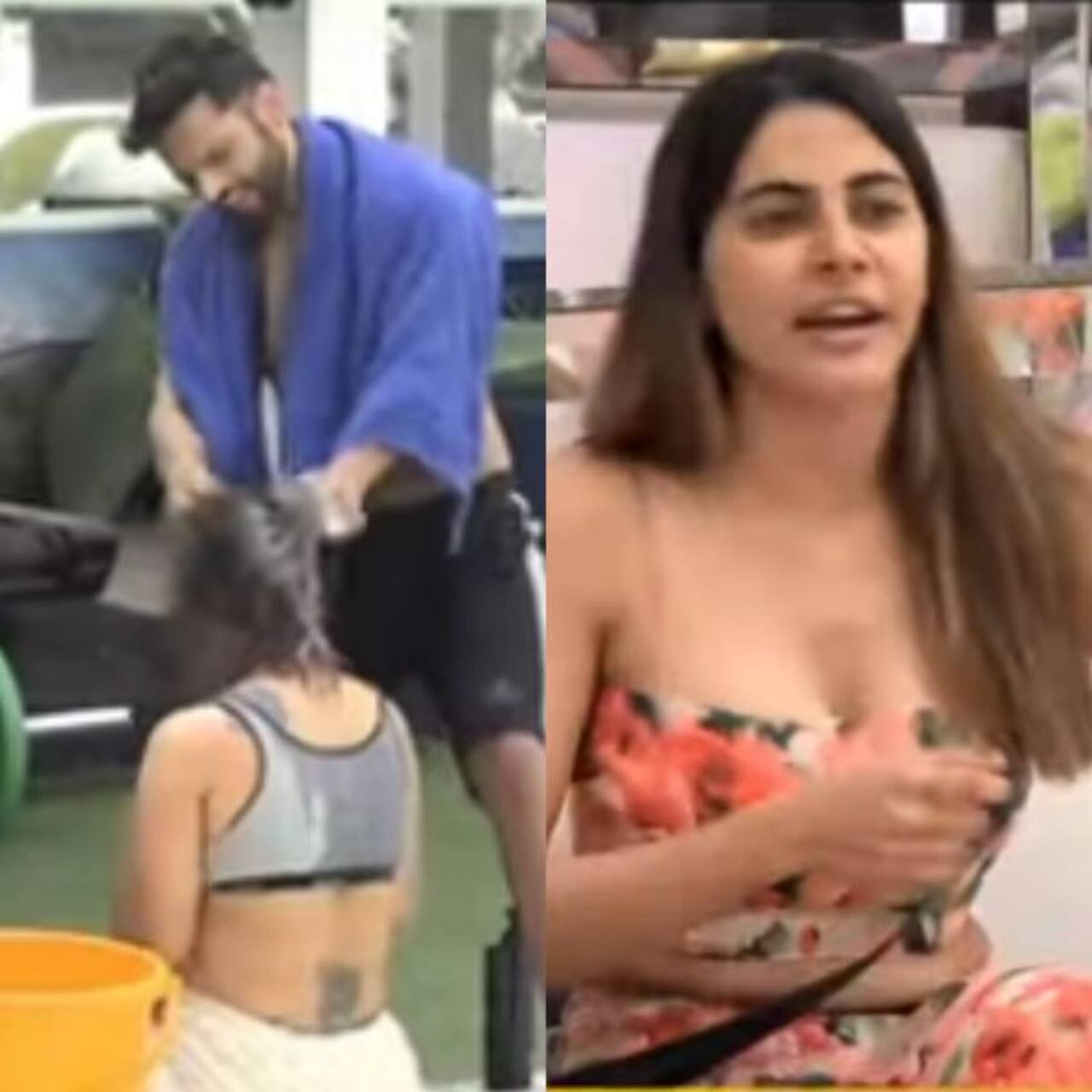 Bigg Boss 14 Preview Rahul Vaidya Gives Rakhi Sawant A Bath In The Garden Nikki Tamboli