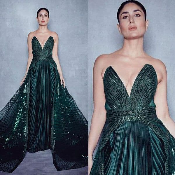 Metallic, strapless gown