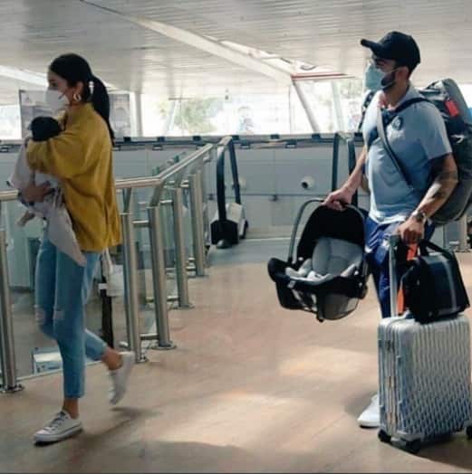 Anushka Sharma and Virat Kohli spotted at the airport with baby Vamika — view pic