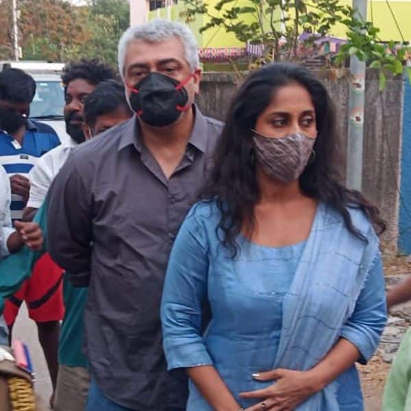 Ajith came to vote with his wife Shalini