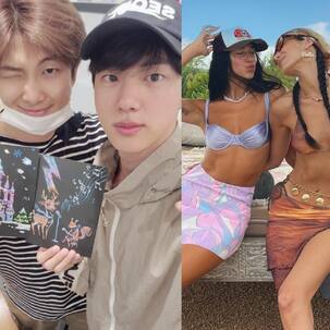 Trending Hollywood news today: RM and Jin's desi reaction to a fan's marriage proposal to V, Dua Lipa and Bella Hadid turn bikini babes and more