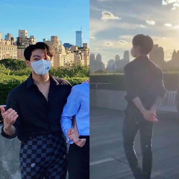 First Sight JK on X: Can't get over Jungkook's outfitespecially the Louis  Vuitton damier cigarette pants. Just look at the fit. 🤦🏻‍♀️ Exposed  tattoos and even his mask with the Korean flag