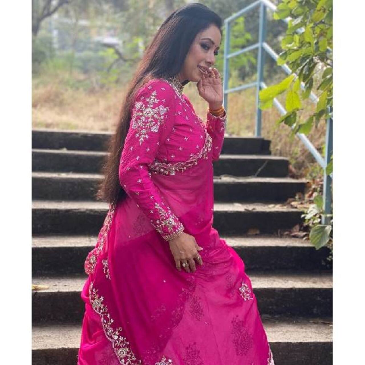 Anupamaa Aka Rupali Ganguly Poses Like Shes Shooting For A Romantic Bollywood Song Amid Trees