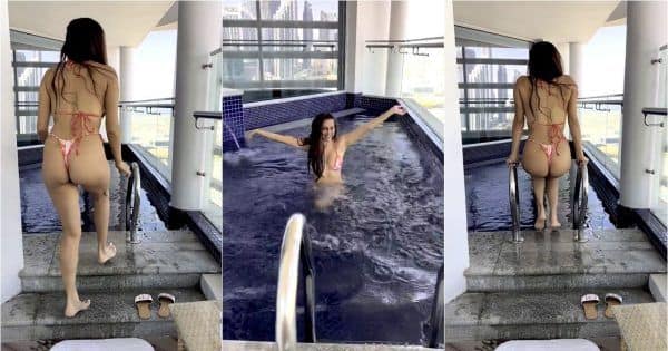 Karan Kundrra’s ex Anusha Dandekar turns up the heat as she takes a dip in a thong bikini – watch video